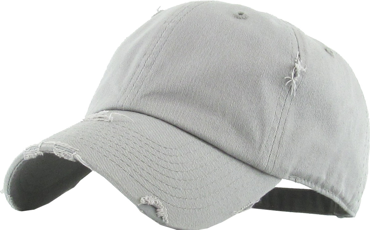 Light Gray Distressed Vintage Baseball Cap Front Side View